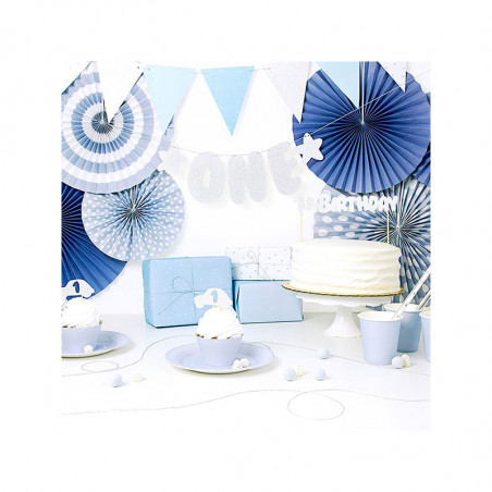 Grandes Assiettes Bleu Poudré & Argent - Anniversaire Party