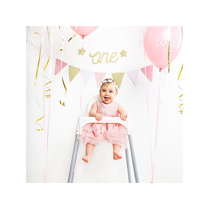 Banderole à Fanions en Papier Rose et Doré