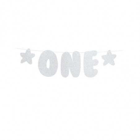 Mini Banderole "One" Premier Anniversaire Glitter Argent