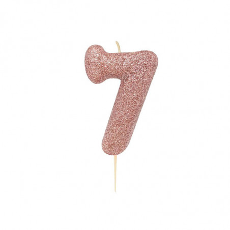 Bougie Chiffre Sept Glitter Rose Cuivré Rose Gold Anniversaire