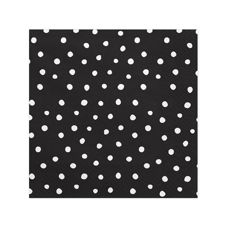 Serviettes Premium Noires à pois blancs - effet irrégulier