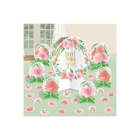 Kit Décoration de Table Sweet Baby Girl Motifs Liberty Fleurs Roses Vintage