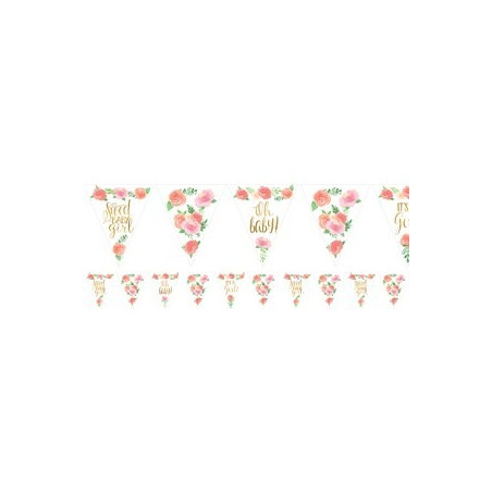 Banderole à Fanions Triangles Sweet Baby Girl Motifs Liberty Fleurs Roses Vintage
