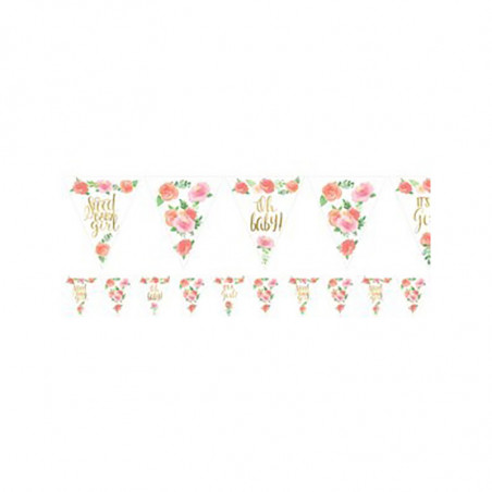 Banderole à Fanions Triangles Sweet Baby Girl Motifs Liberty Fleurs Roses Vintage