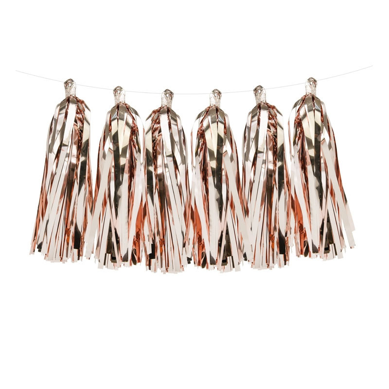 Guirlande de tassels rose cuivré rose gold - Décoration de fête