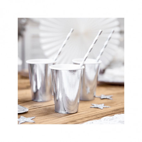 Verres Jetables en Papier Gris Argenté Ultra Brillant Verres Jetables en Papier Gris Argenté Ultra Brillant