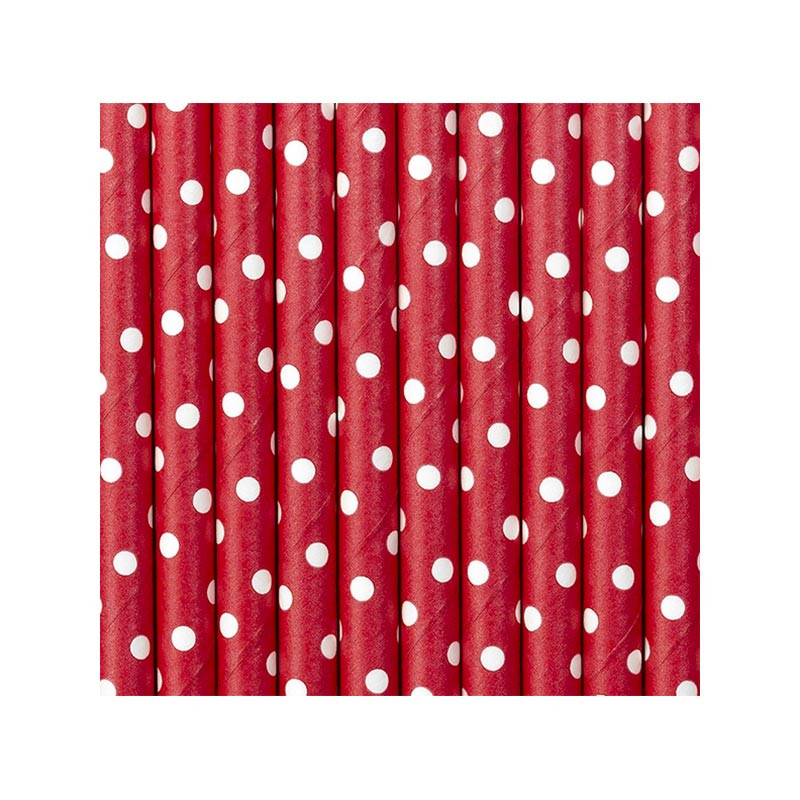 Pailles Rétro Pois Blanc sur Rouge