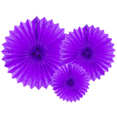 3 Grandes Rosaces Eventail Violet Papier de Riz - Pointue