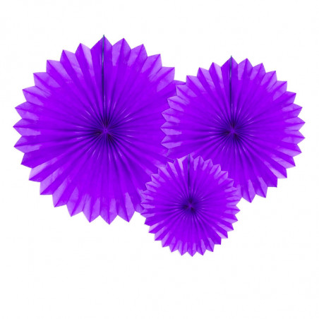 3 Grandes Rosaces Eventail Violet Papier de Riz - Pointue