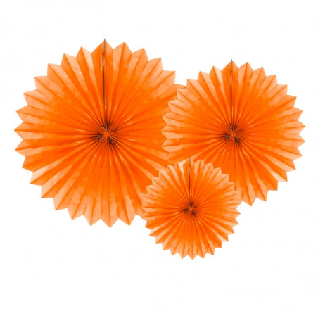 3 Grandes Rosaces Eventail Orange Papier de Riz - Pointu