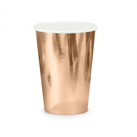 6 Gobelets Verres Rose Gold / Rose Cuivré Brillant en Papier Premium