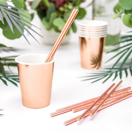 6 Gobelets Verres Rose Gold / Rose Cuivré Brillant en Papier Premium