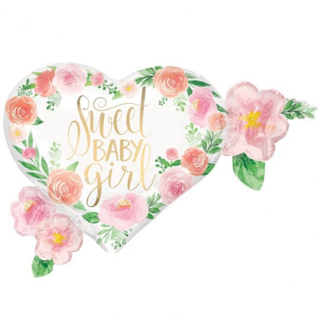 Ballon XXL Coeur Sweet Baby Girl Motifs Liberty Fleurs Roses Vintage