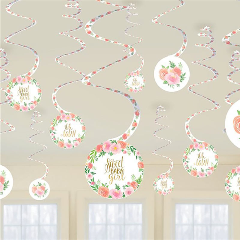 12 Guirlandes à Suspendre Sweet Baby Girl Motifs Liberty Fleurs Roses Vintage