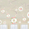 12 Guirlandes à Suspendre Sweet Baby Girl Motifs Liberty Fleurs Roses Vintage