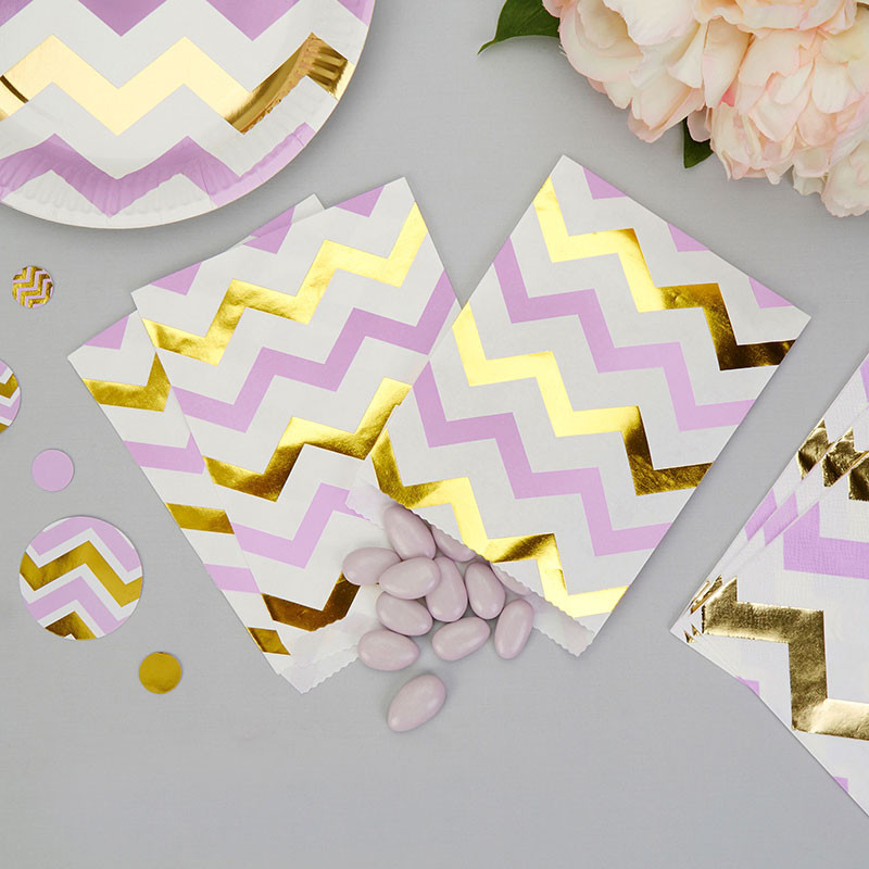 Sachets Cadeaux Invités Chevron Parme & Doré