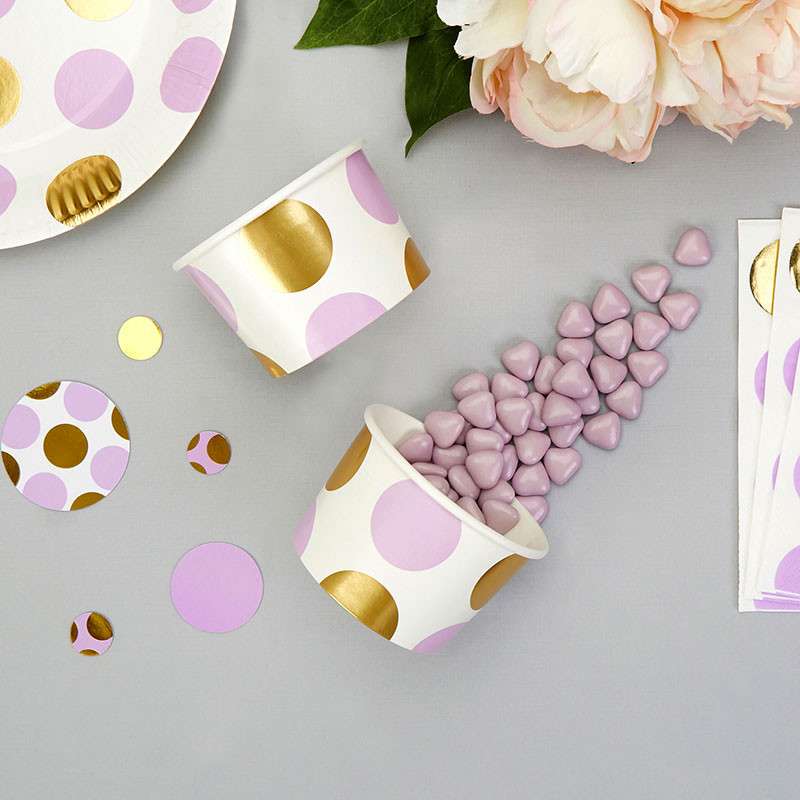 Pots de Présentation A Pois Parme & Doré - Vaisselle Jetable