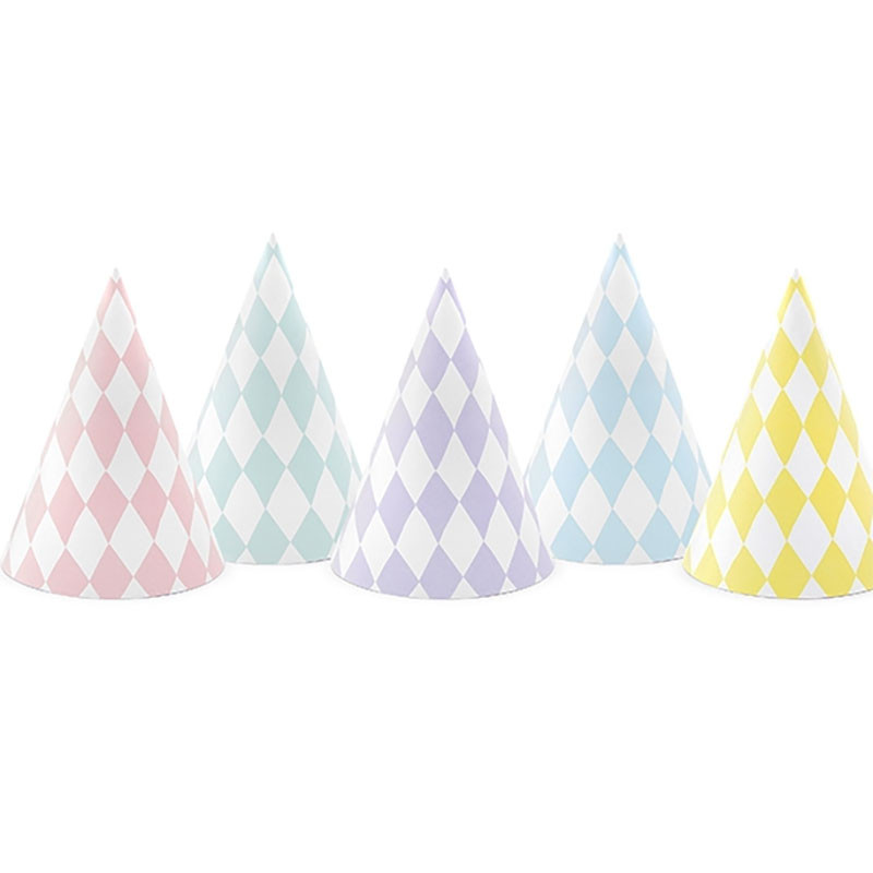 6 Chapeaux de Fête Pastel avec Losanges - Anniversaire pour Enfants