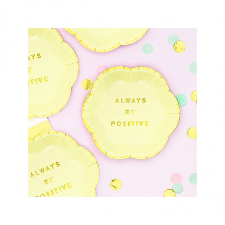 Mini Assiettes Always Be Positive Jaune Pastel & Doré - Candy Party