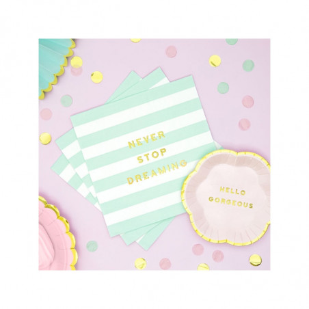 20 Serviettes Rayées Mint Pastel - Anniversaire pour Enfants