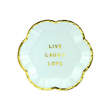 Mini Assiettes Live Laugh Love Bleu Pastel & Doré - Candy Party