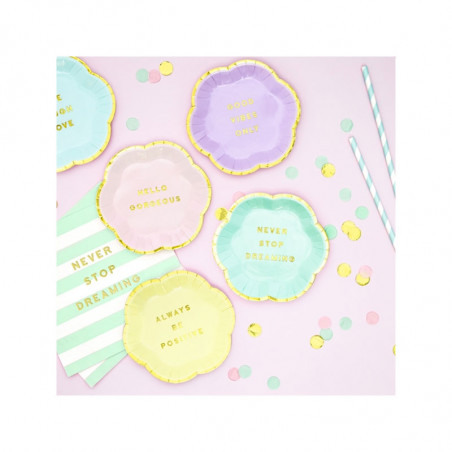 Mini Assiettes Live Laugh Love Bleu Pastel & Doré - Candy Party