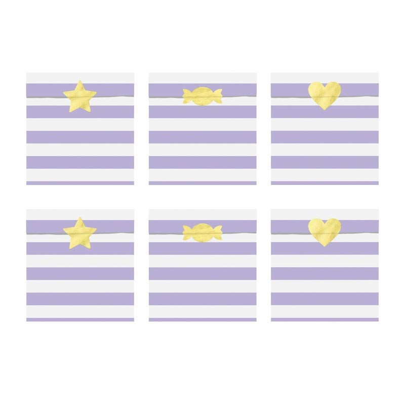 6 Sachets En Papier Rayés Parme & Blanc - Cadeaux Invités