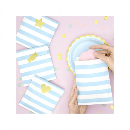 6 Sachets En Papier Rayés Bleu & Blanc - Cadeaux Invités