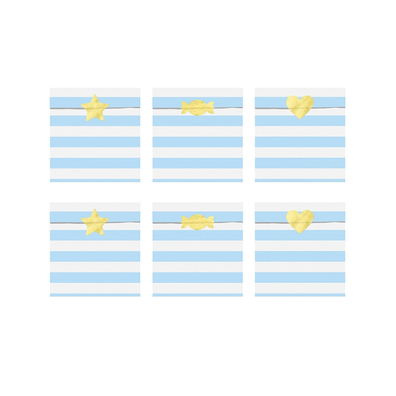 6 Sachets En Papier Rayés Bleu & Blanc - Cadeaux Invités