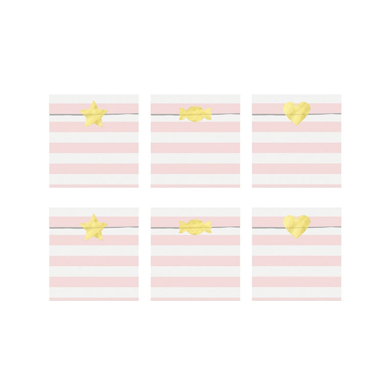 6 Sachets En Papier Rayés Rose & Blanc - Cadeaux Invités