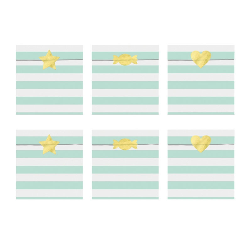 6 Sachets En Papier Rayés Vert Pastel Mint & Blanc - Cadeaux Invités