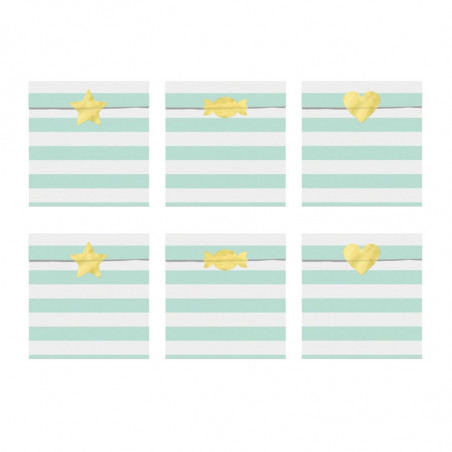 6 Sachets En Papier Rayés Vert Pastel Mint & Blanc - Cadeaux Invités