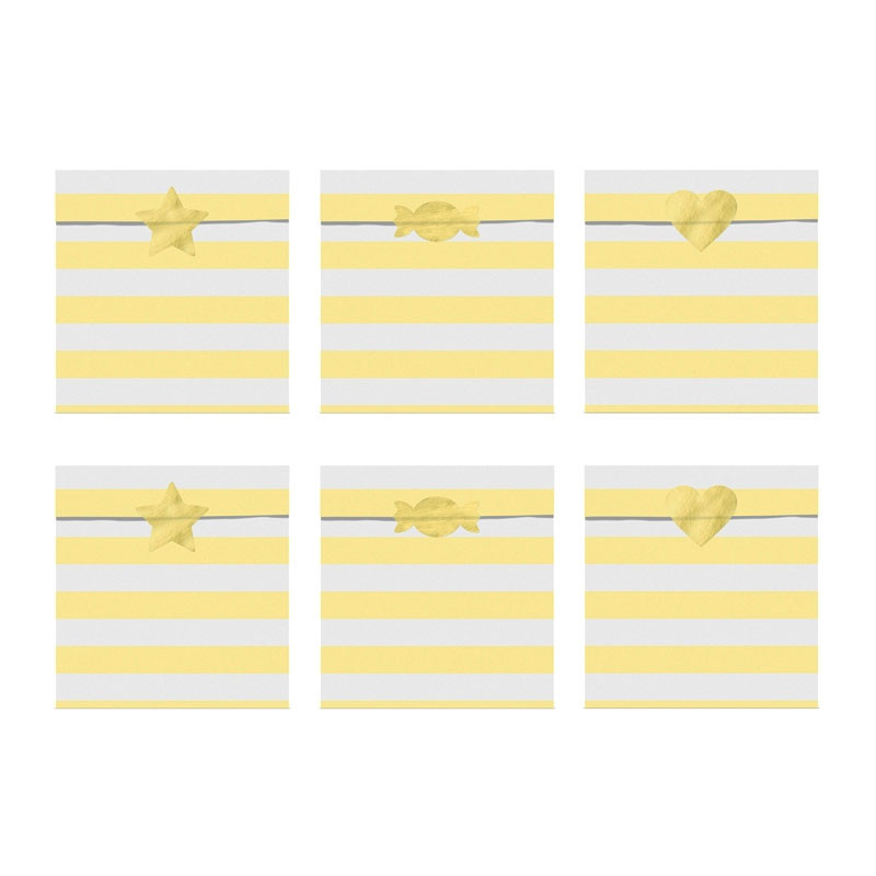 6 Sachets en Papier Rayés Jaune Pastel - Anniversaire pour Enfants