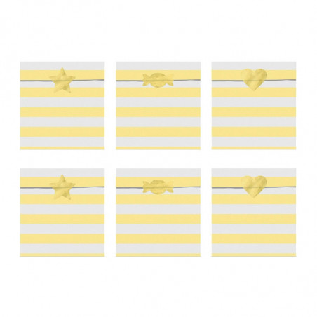 6 Sachets en Papier Rayés Jaune Pastel - Anniversaire pour Enfants