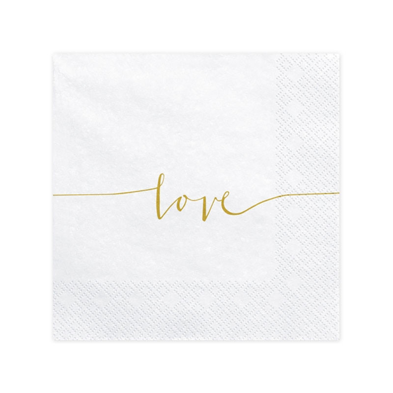 Serviettes en Papier Premium Blanc Love Doré Mat