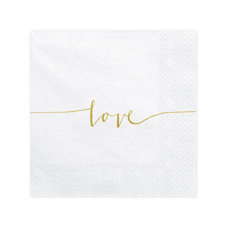 Serviettes en Papier Premium Blanc Love Doré Mat