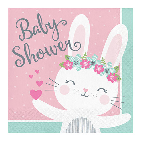 Grandes Serviettes Baby Shower Lapine Rose et Mint - Fille