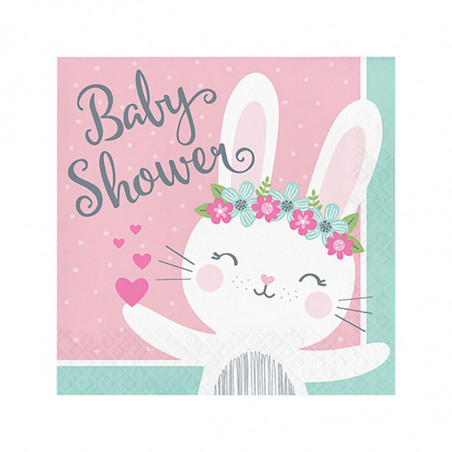 Grandes Serviettes Baby Shower Lapine Rose et Mint - Fille