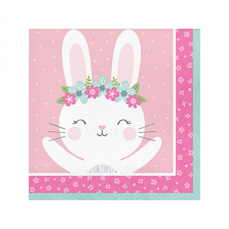 Grandes Serviettes en Papier Lapine Rose et Mint - Fille