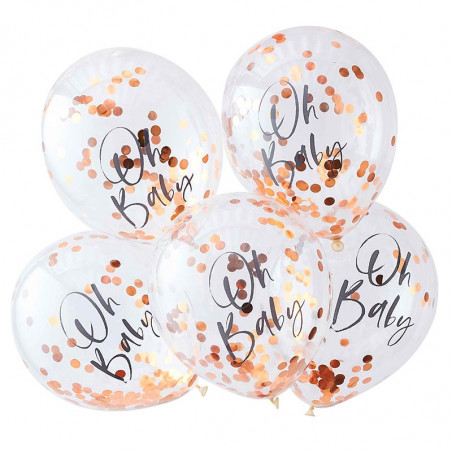 5 Ballons Confetttis Rose Gold Oh Baby