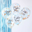 5 Ballons Confetttis Rose Gold et Bleu Baby Boy