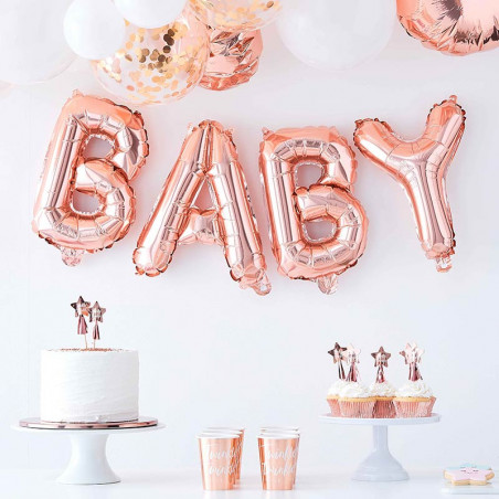 Ballons Lettres "Baby " rose gold - Décoration de salle