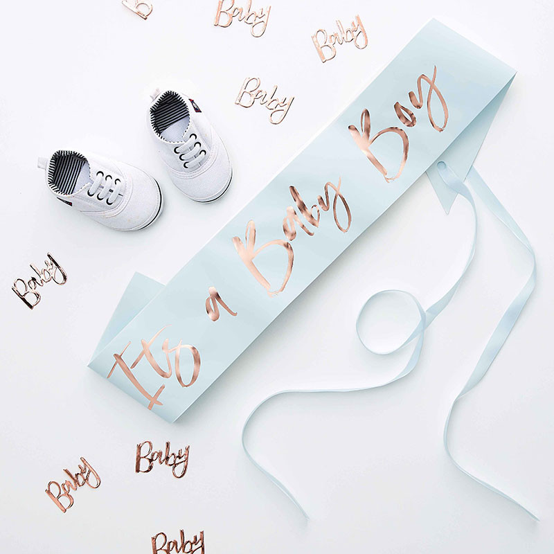 Echarpe C'est un garçon Bleu Pastel et Rose Gold - Collection Etoile Rose Cuivré