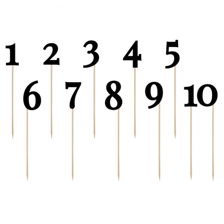 Piques numéros Plan de Table de 1 à 12 Noir - Décoration table