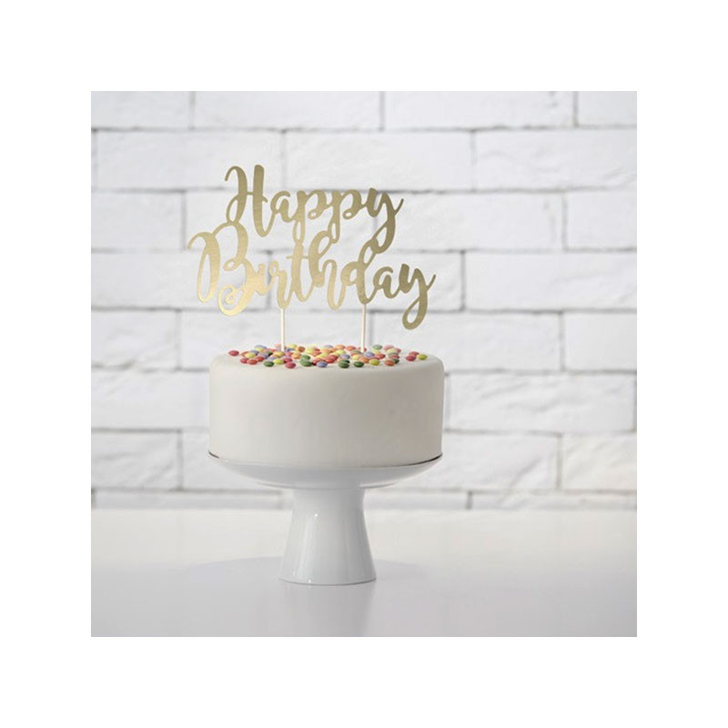 Decoration Pique Pour Gateau Happy Birthday Anniversaire Dore