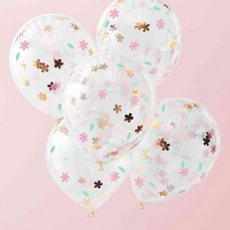 Ballons Confettis Fleuris Liberty Rose Gold - Collection décoration florale pastel