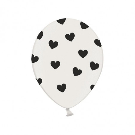 Ballons latex avec coeurs blanc et rouge