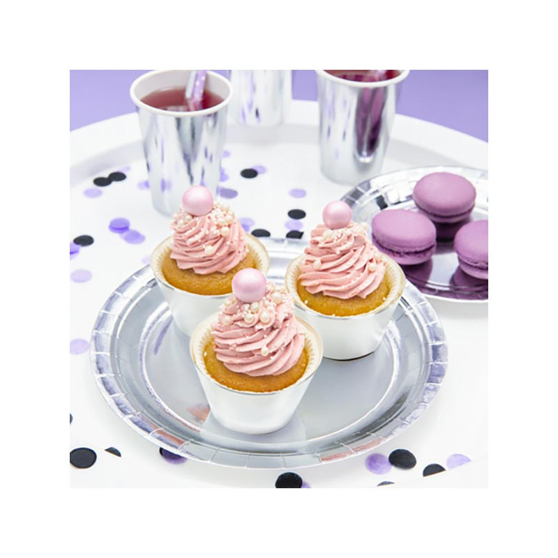 Petites Assiettes Rondes Argent Brillant - Vaisselle jetable premium