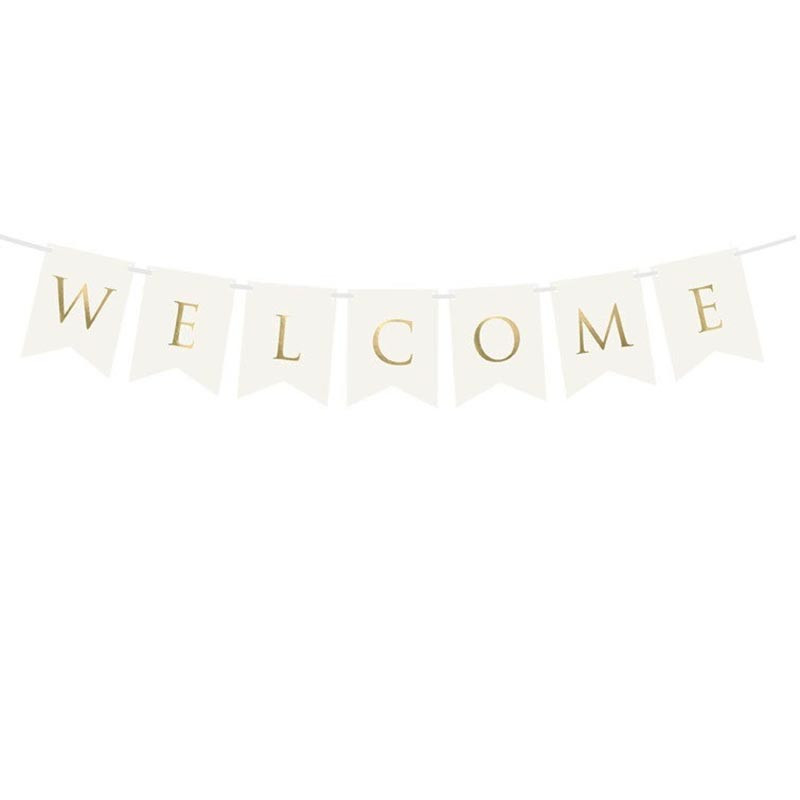 Banderole à Fanions Welcome Blanc et Doré