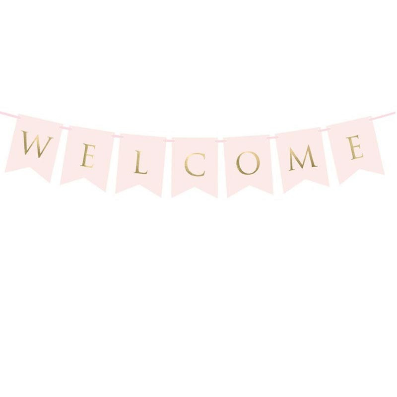Banderole à Fanions Welcome Rose Poudré et Doré